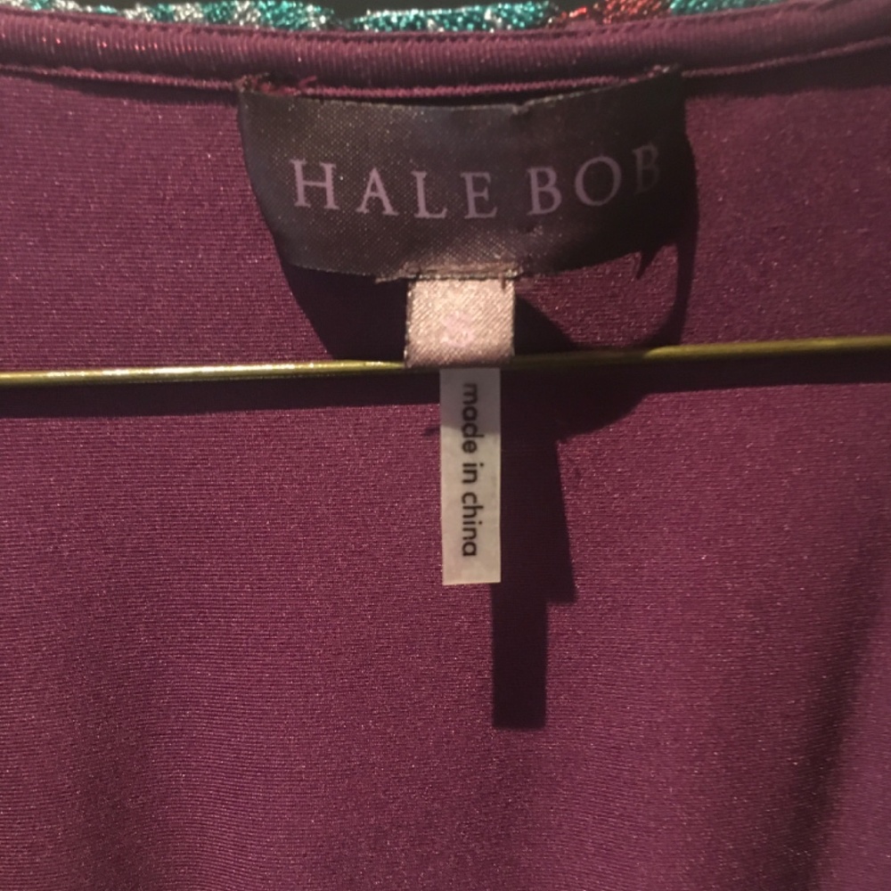HALE BOB long-sleeve V-neck blue purple midi dress Lace Geometric Stretch Jewel - Picture 10 of 11